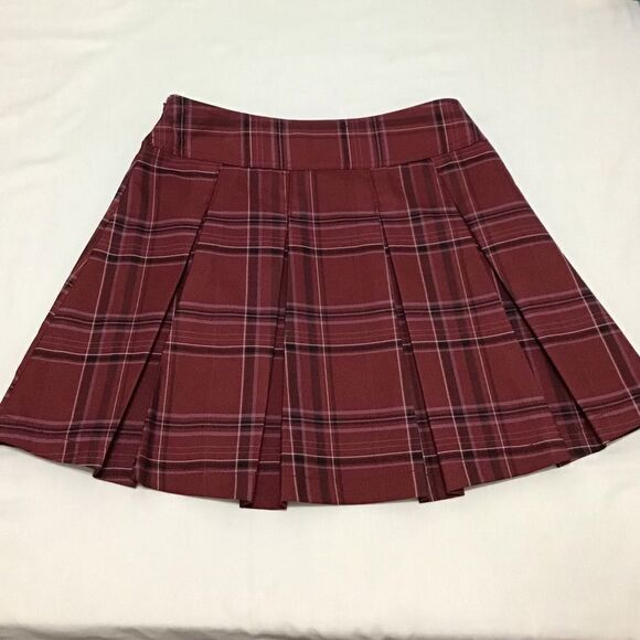 No Boundaries Red Plaid Pleated Micro Mini Skirt Size New X-Small - Picture 6 of 13